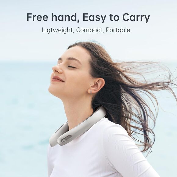 JISULIFE 100 Speeds Portable Neck Fan Bladeless Wearable Cooling Fan 5000mAh LED - Picture 8 of 15